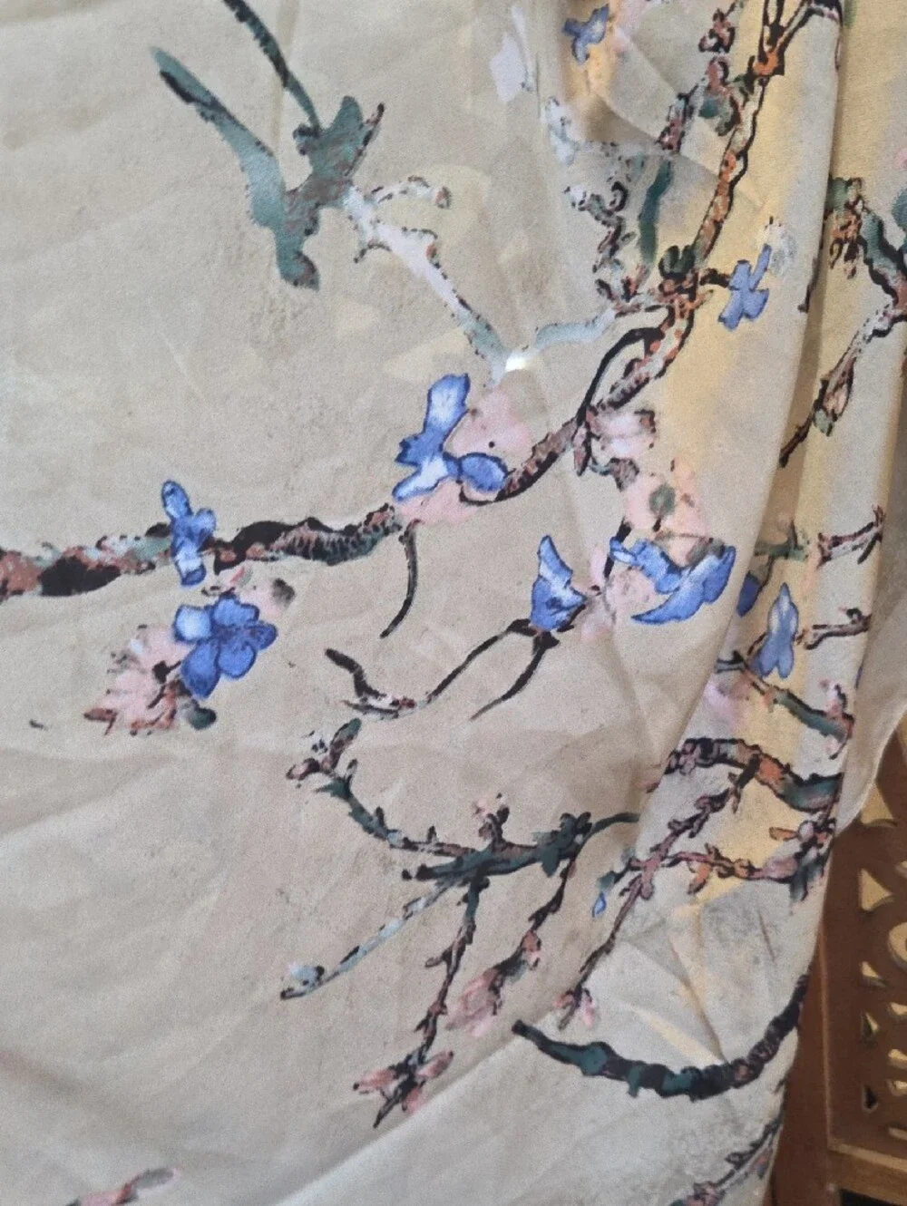 Floral Silk Scarf with Blue Blossom Print